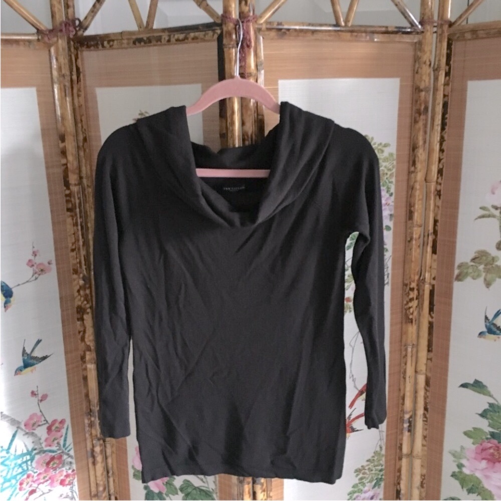 Ann Taylor sweater cowl neck collar black petite long sleeve soft lightweight